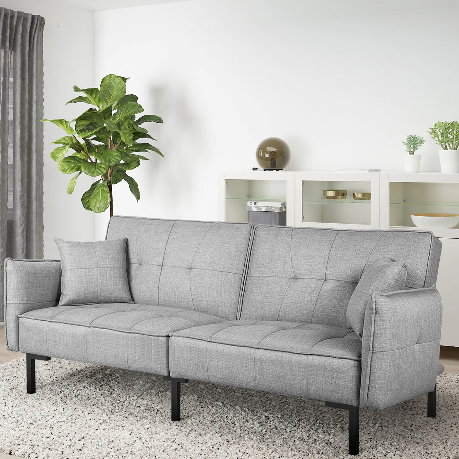 FDW 78" Futon Convertible Memory Foam Sofa for Living Room,Gray gallery