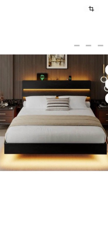 Feonase Full Size Floating Bed Frame with Charging Station and Led Lights, Black gallery
