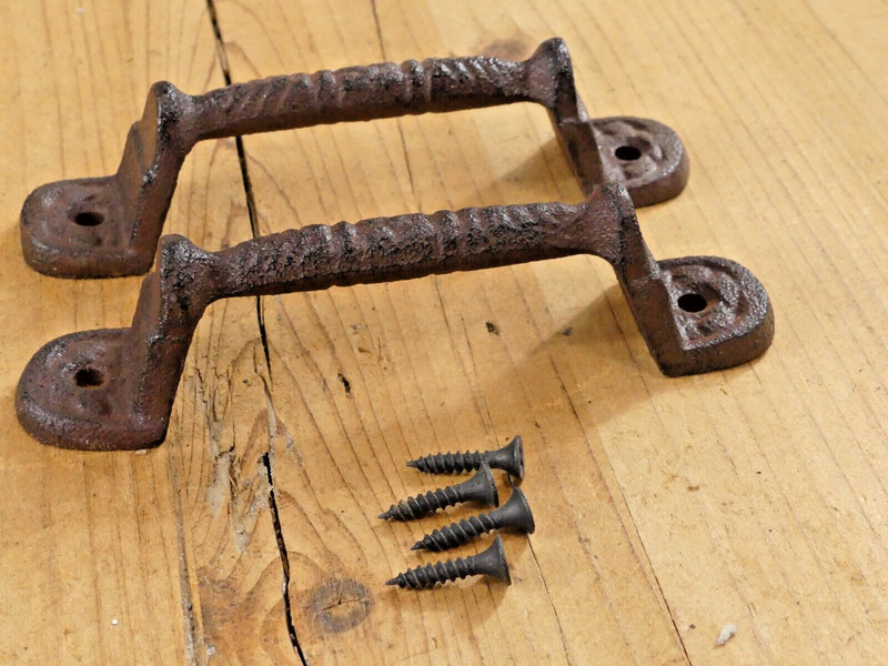 2 Cast Iron RUSTIC Barn Handle Gate Pull Shed Door Handles Fancy Drawer Pulls gallery