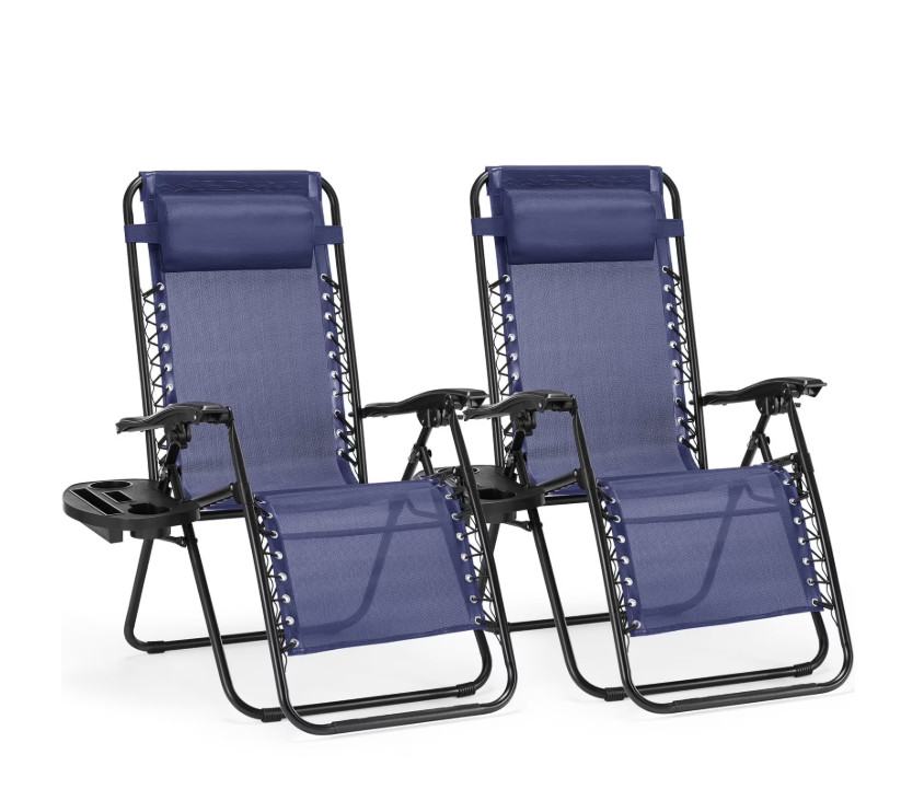 CONCETTA 2 Pack Zero Gravity Chairs Blue Cup Tray Pillow