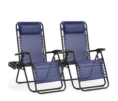 CONCETTA 2 Pack Zero Gravity Chairs Blue Cup Tray Pillow