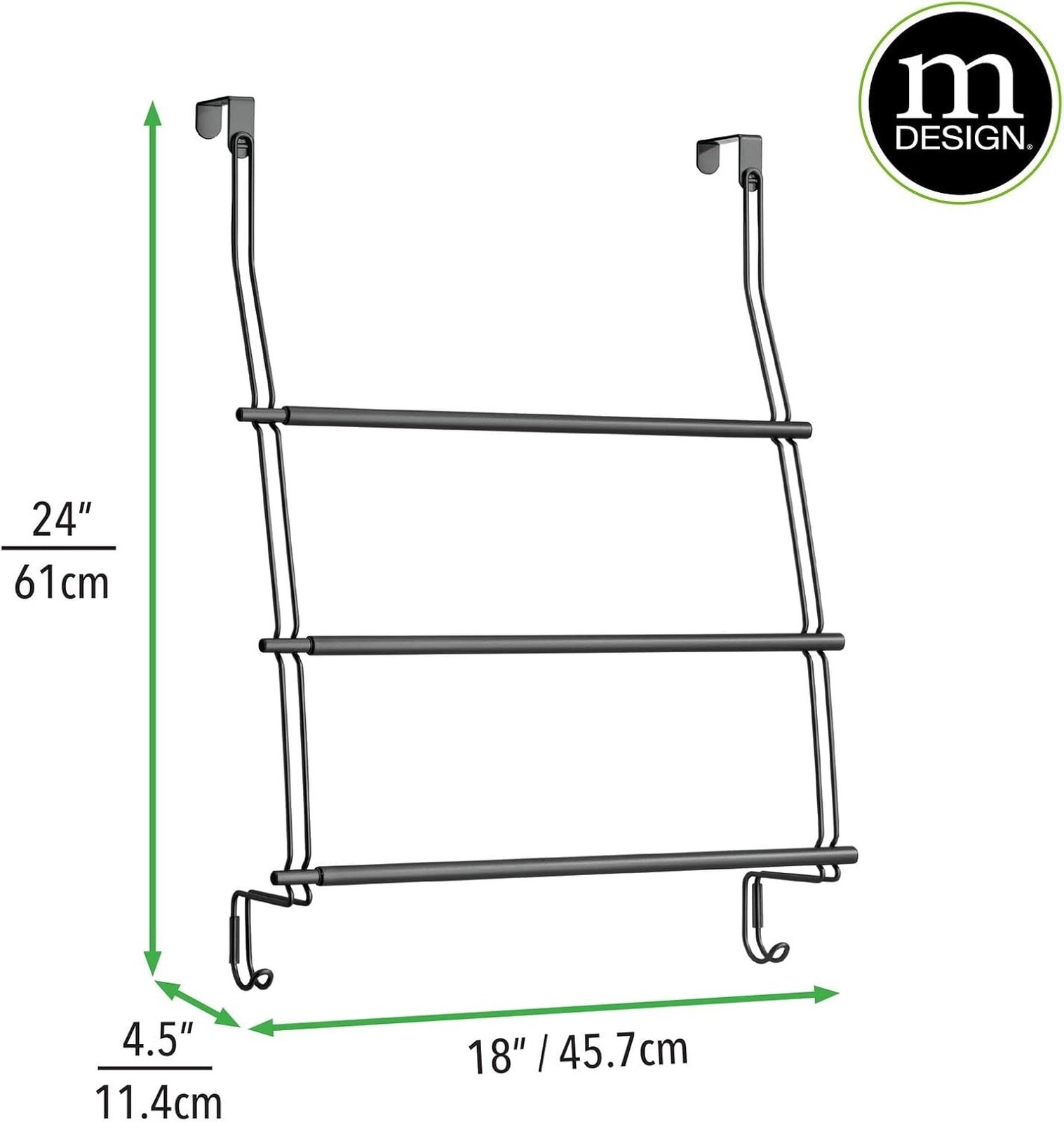 mDesign Expandable Metal Over Shower Door Towel Rack Bathroom Matte Black gallery