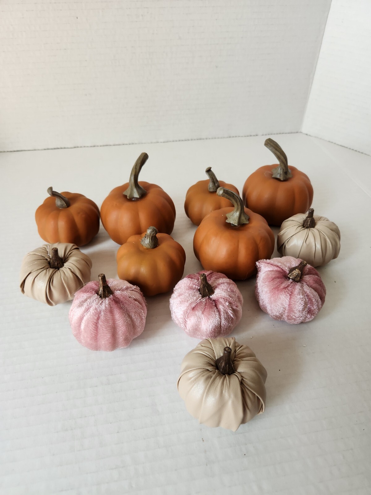 Miniature Pumpkin Fall Decoration Faux Leather Velvet Foam Craft Pink Beige gallery