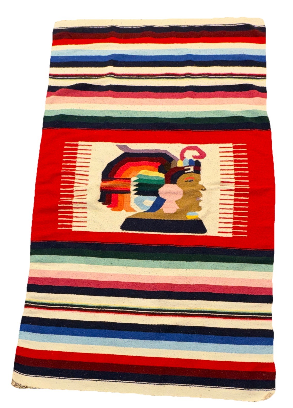 Rectangular Multicolor Striped Native American Blanket Throw 45 x 77 in gallery