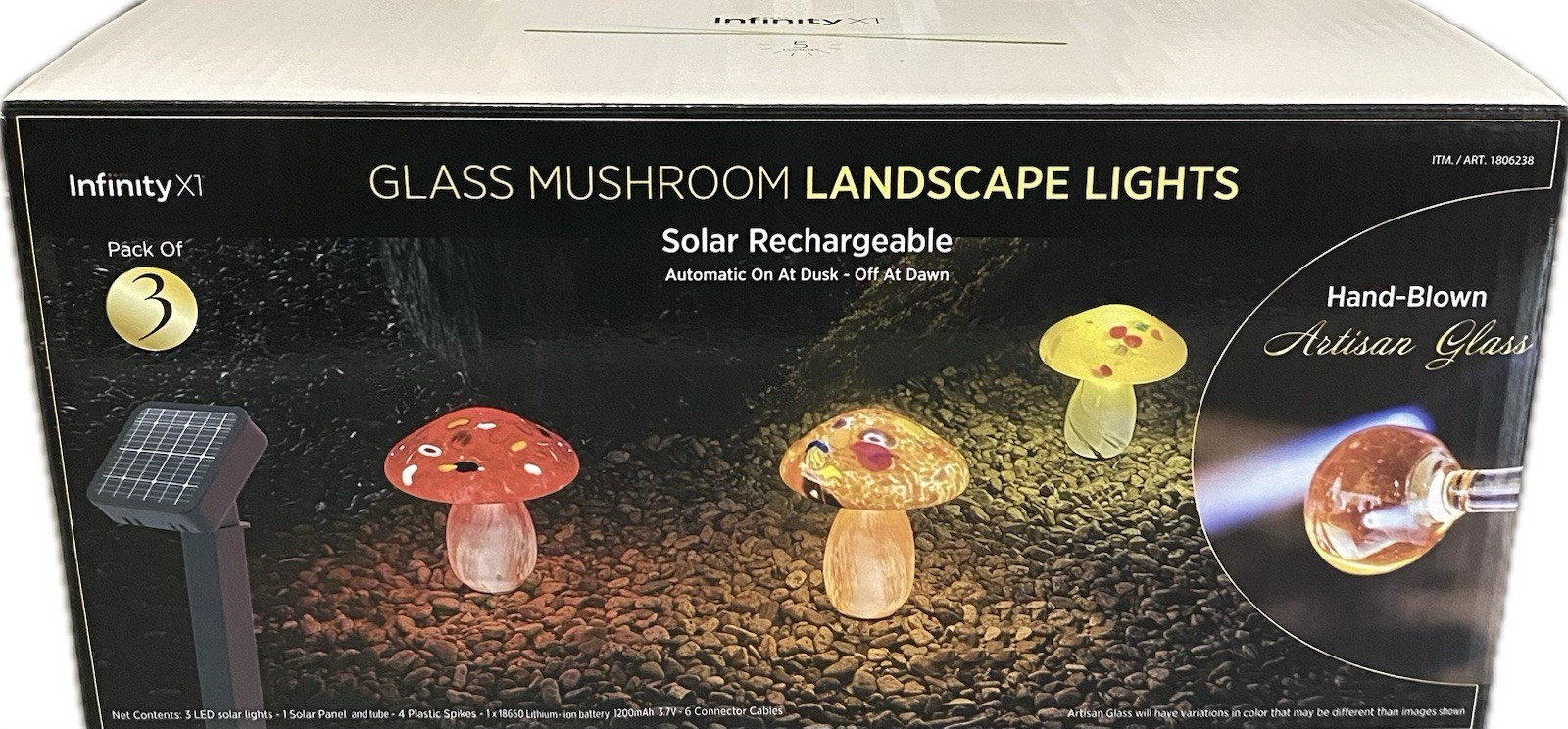 Infinity X1 Glass Mushroom Landscape Solar Lights, 3-pack Red/Yellow/Orange gallery