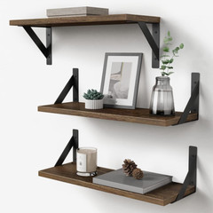 3 Rustic Floating Shelves Wall Mounted Set 17 In Wood Shelf for Bedroom Kitchen