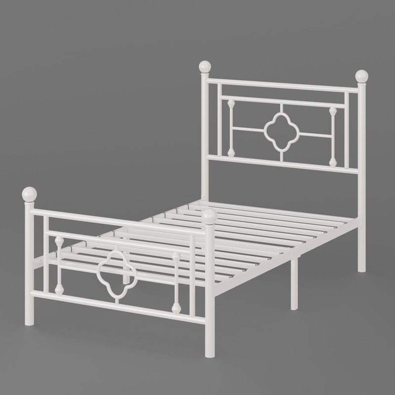 SHA CERLIN Twin Metal Platform Bed Frame, Vintage Headboard, White gallery