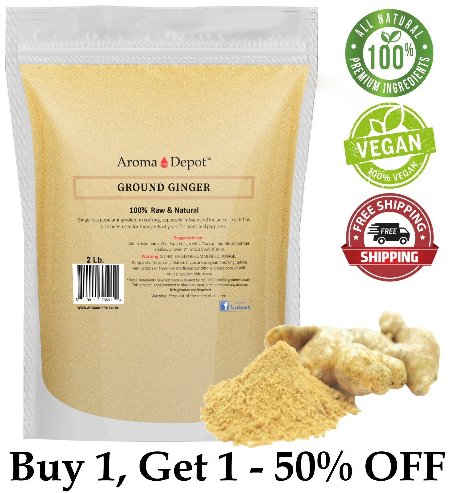 2lb Ground Ginger Root Powder Natural Premium Raw Zingiber Officinale Jengibre gallery