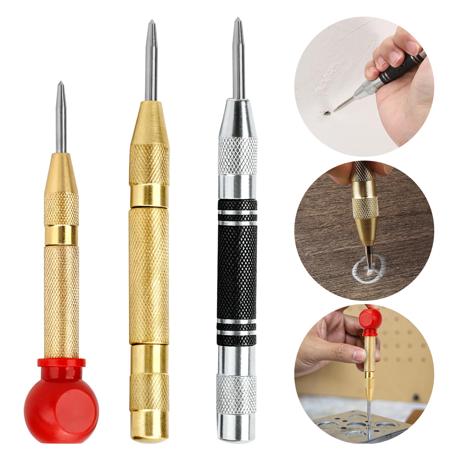 3pcs Automatic Center Punch Set Strike Spring Loaded Marking Starting Hole Tool gallery
