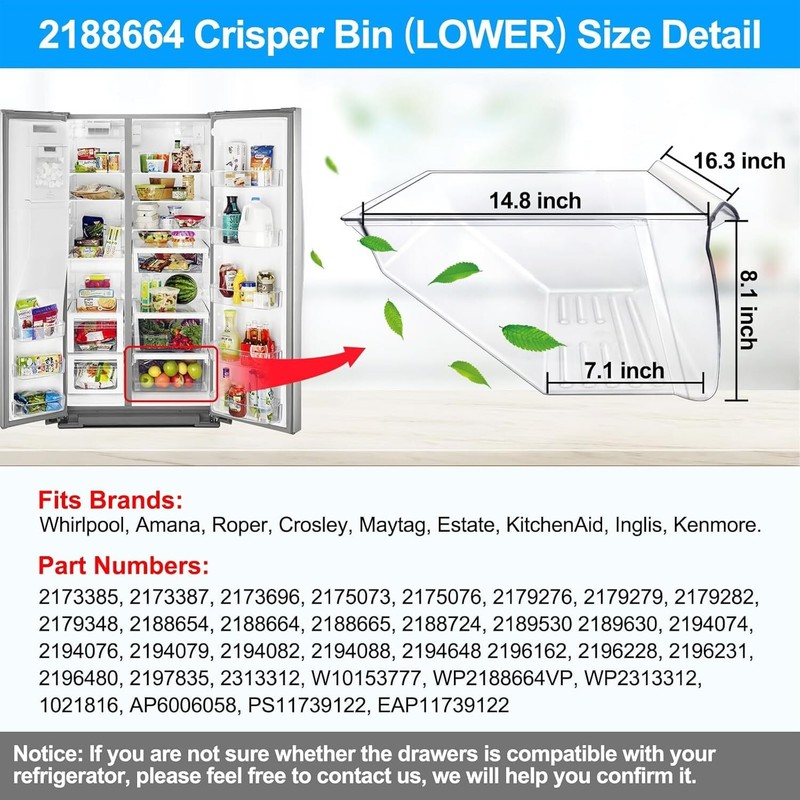 2 Pack 2188656 Fridge Crisper Drawer Humidity Control Bin 2188664 Fit Whirlpool gallery