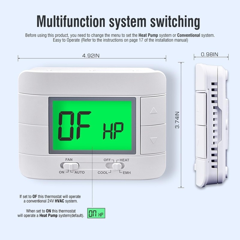 Non-Programmable Heat Pump Thermostat For House 2 Heat/1 Cool, With Temperature gallery