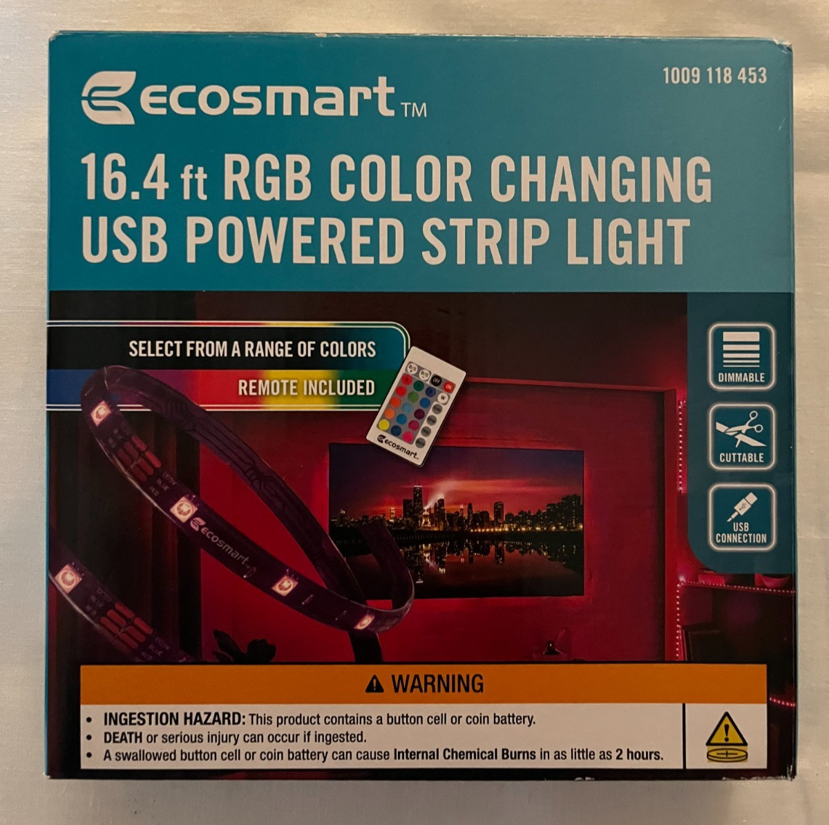 EcoSmart 16.4 ft RGB LED Color Changing USB Powered Light Strip w/remote NIP gallery