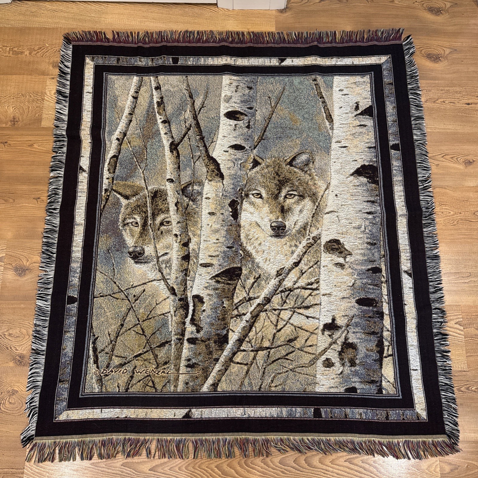 Wolf In Birch Trees Throw Blanket Afghan 50”x57" Tapestry David Wenzal gallery