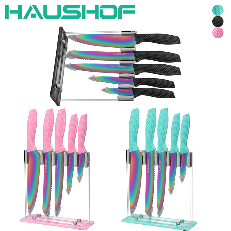 HAUSHOF Kitchen Knife Set 5Piece Rainbow Knife Sets Premium Steel Knives Set NEW gallery