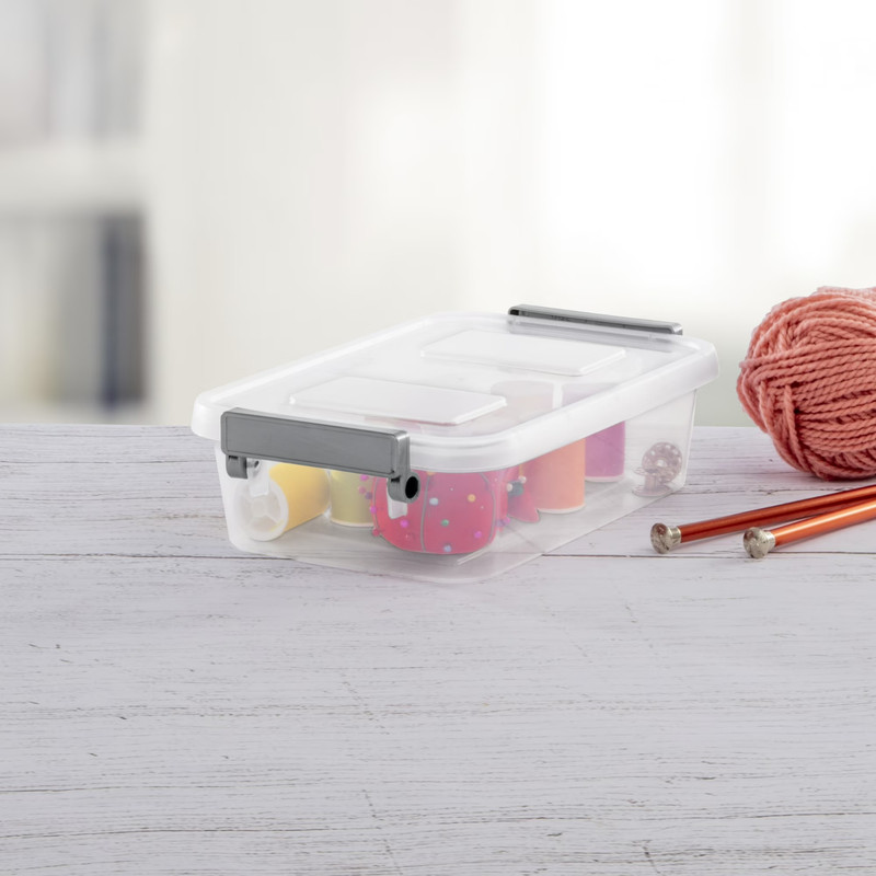 2 Pack Sterilite 2.7 Qt Modular Locking Storage Box Clear Gray Container gallery