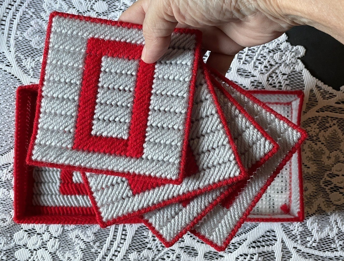 SET OF 4 OHIO STATE BUCKEYES DRINK COASTERS HAND MADE With Handmade Box OSU￼ gallery