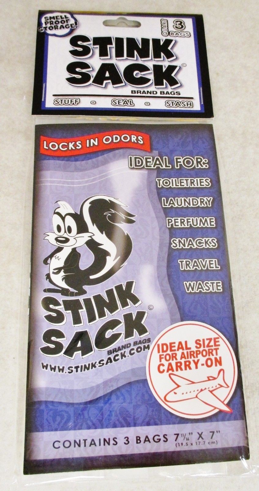 New 3 Count Clear STINK SACK (Smell Proof Bags) 7 11/16 x 7" REUSABLE Quart Sz gallery