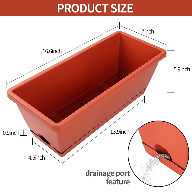 7Pack 17in Plastic Window Box Planters with Saucers Red Indoor/Outdoor gallery