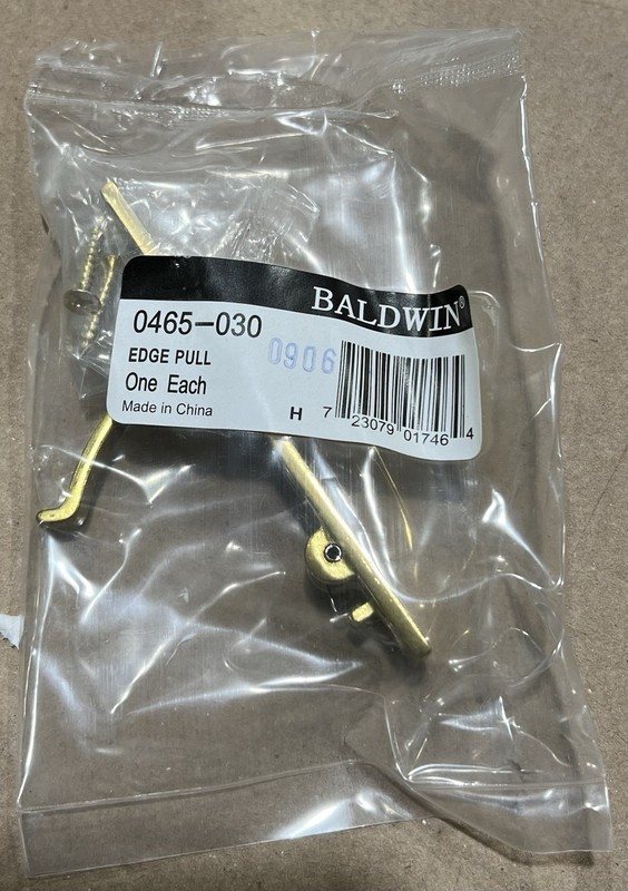 Baldwin 0465-030 Pocket Door Edge Pull Polished Brass Finish NOS-Sealed gallery