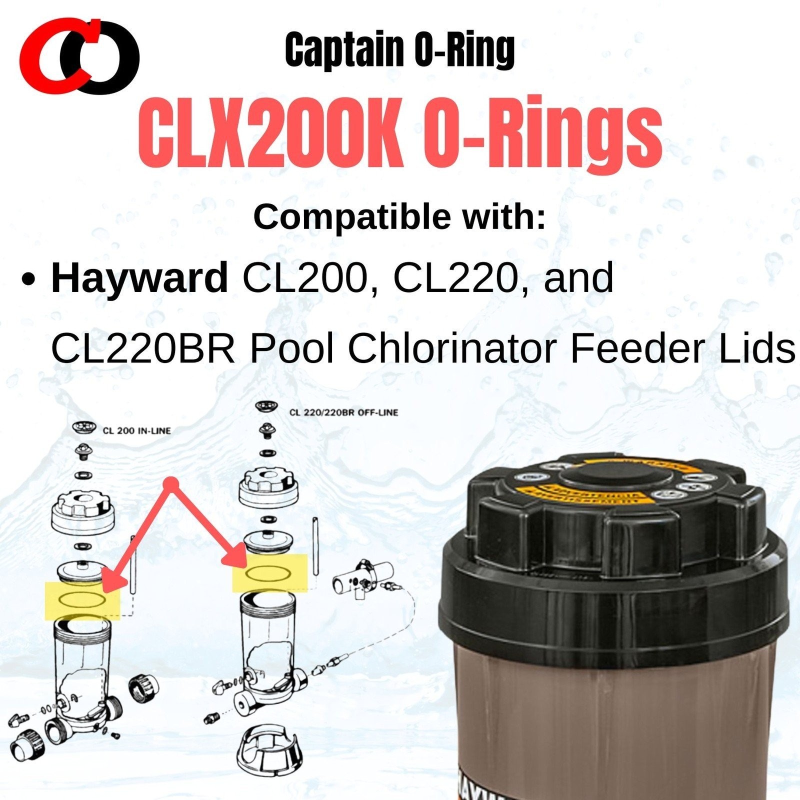 CLX200K O-Ring for Hayward CL200, CL220, CL220BR Pool Chlorinator Lid (2 Pack) gallery