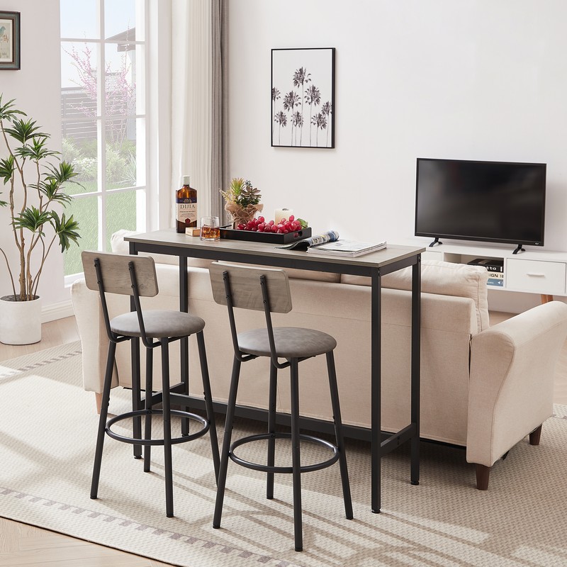 2025 Bar Table Set with 2 Bar stools PU Soft seat with backrest, Grey, NEW, HOT gallery