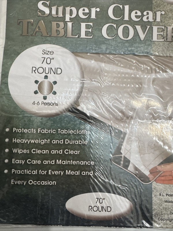 Tablecloth Protector Crystal Clear Vinyl (70" Round) | Thick, Durable Clear x 2 gallery
