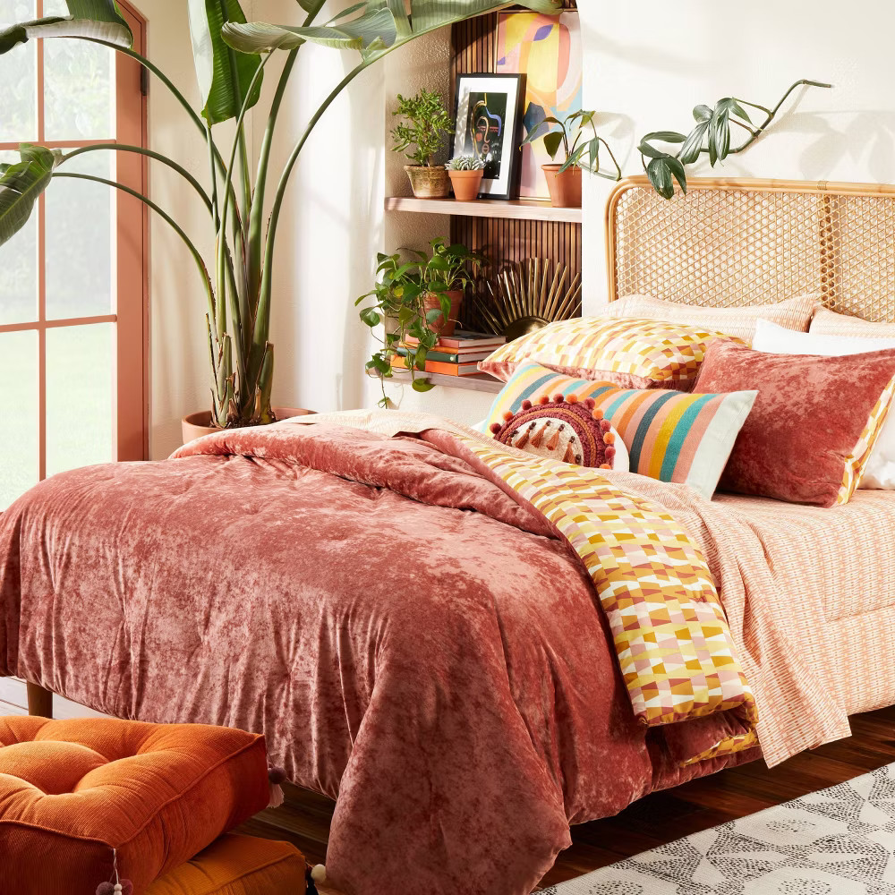 King Reversible Velvet Comforter & Sham Set Berry - Opalhouse designed with gallery