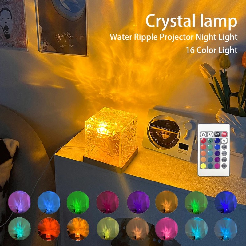 Dynamic Rotating Water Ripple Projector Night Light 3/16 Colors Flame Crystal gallery