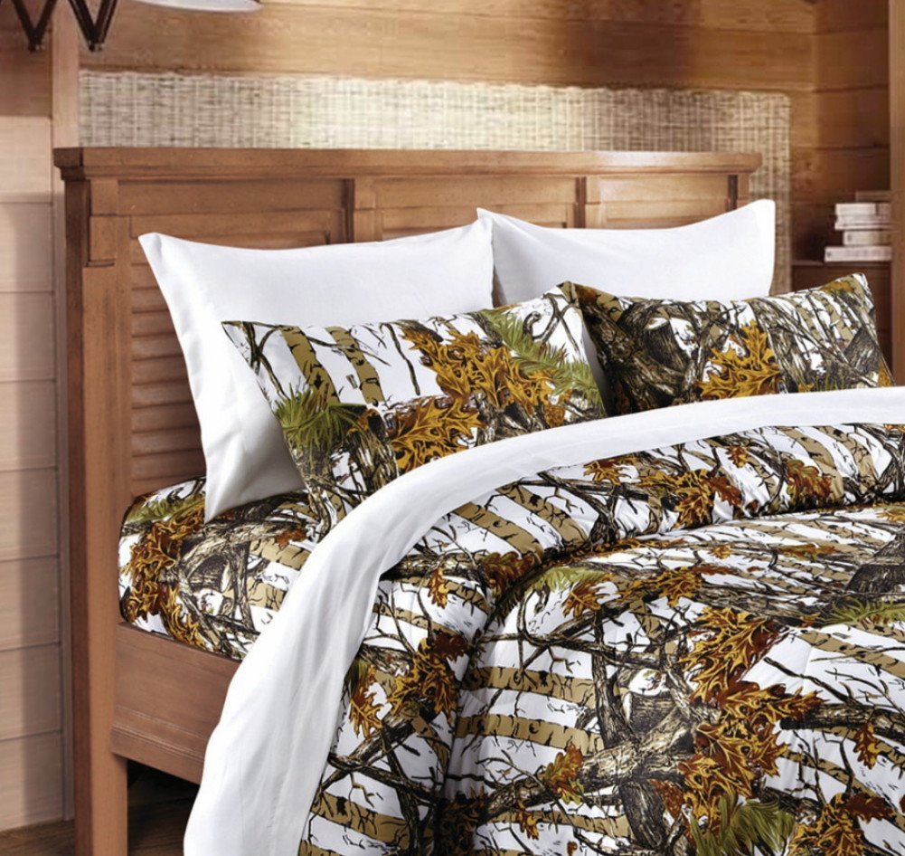 WHITE CAMO SHEETS QUEEN SIZE WOODS CAMO SET BED CAMOUFLAGE FLAT FITTED gallery