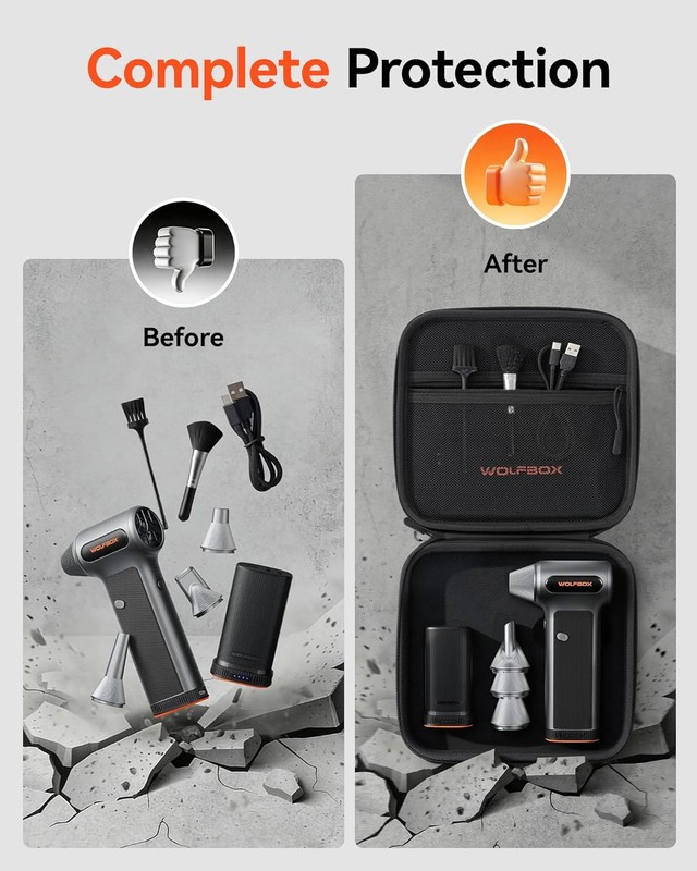 WOLFBOX MF200-2PK Compressed Air Duster Turbo Fan 2 Swappable Battery Packs&Case gallery