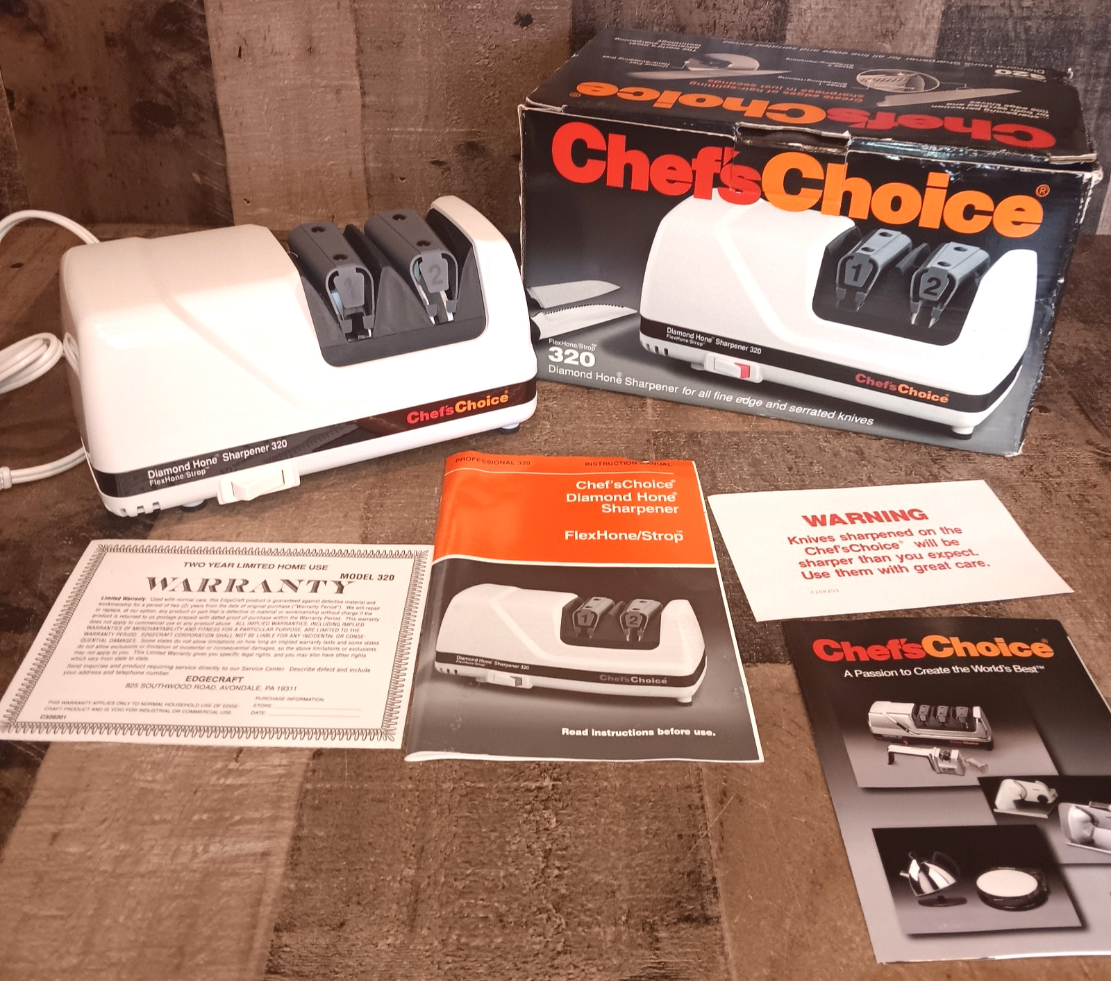 Chefs Choice 320 Diamond Hone Sharpener FlexHone/Strop Open Box Please Read gallery