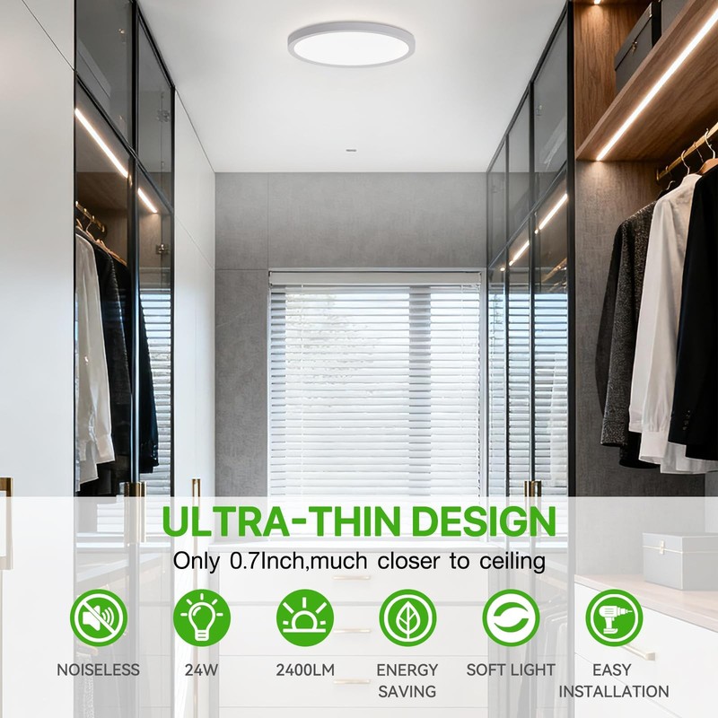 2 Pack 12 Inch LED Flush Mount Ceiling Light Fixture, 24 W 2640LM,Dimmable CC... gallery