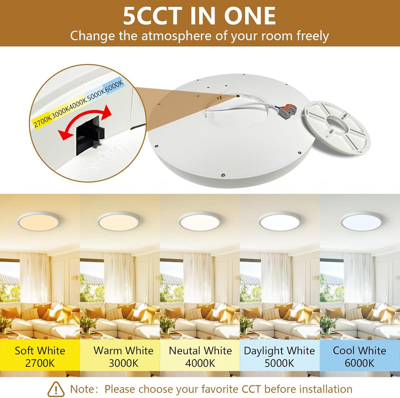 Dimmable 12 Inch LED Flush Mount Ceiling Light,12Pk,24W Led Ceiling Light,2520Lm gallery