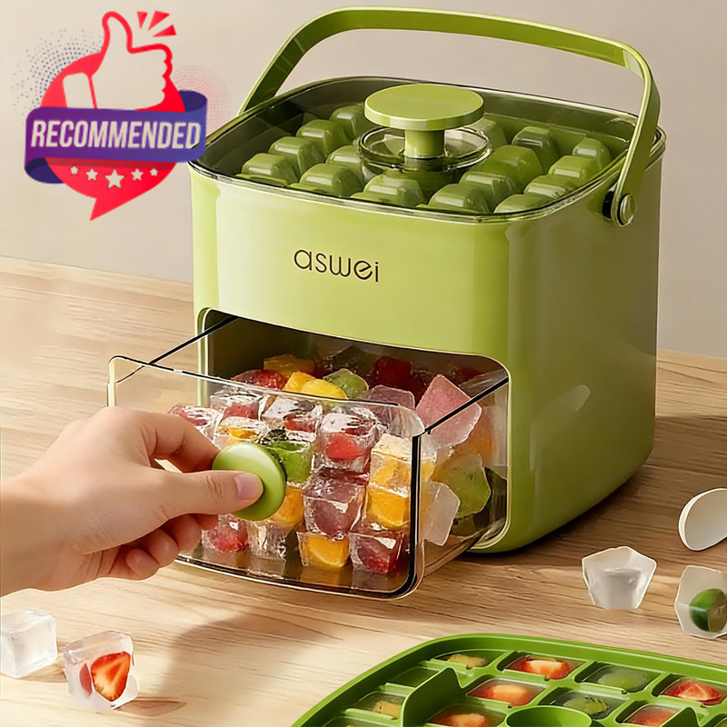 Ice Cube Tray with Lid and Bin - Mini Press Type Home Use, A- Green Compact gallery