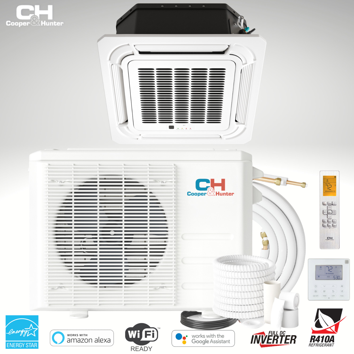 18000 BTU Ceiling Cassette Mini Split Heat Pump Air Conditioner 230V 20 SEER gallery