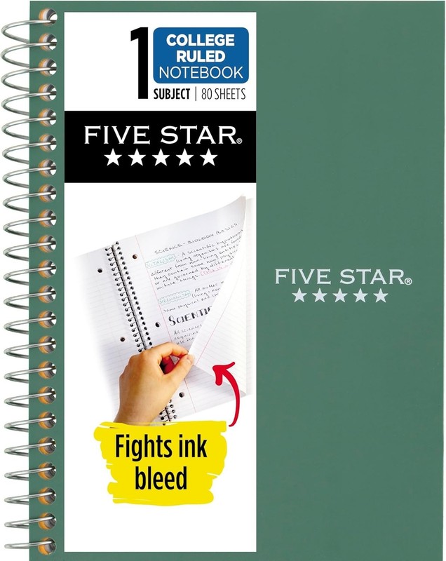 Five Star Spiral Notebook, 1 Subject, College Ruled Paper, 4-3/8" x 7", Personal gallery