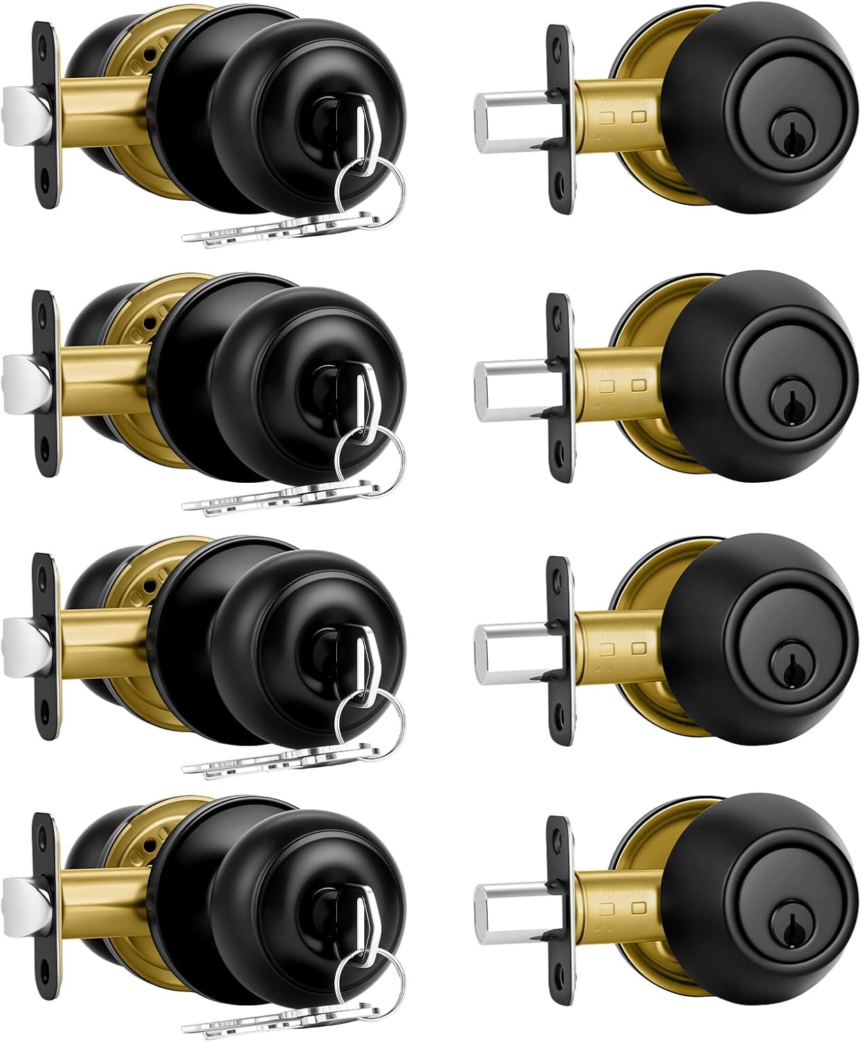4 Pack Matte Black Door Lock Set Deadbolt And Knob Keyed Alike With Keys gallery