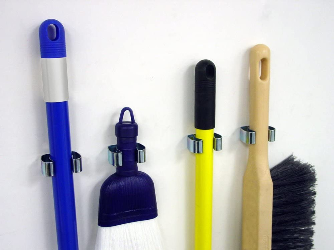 Holder Broom Mop Wall Mounted Rack Clips Grip Long Handled Tools Hanger Metal gallery