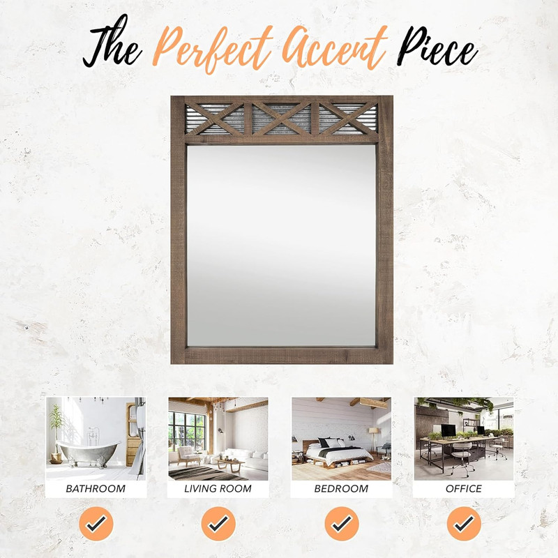 Rustic Farmhouse Bathroom Mirror - Large 28" x 34" Wall Decor in Brown gallery