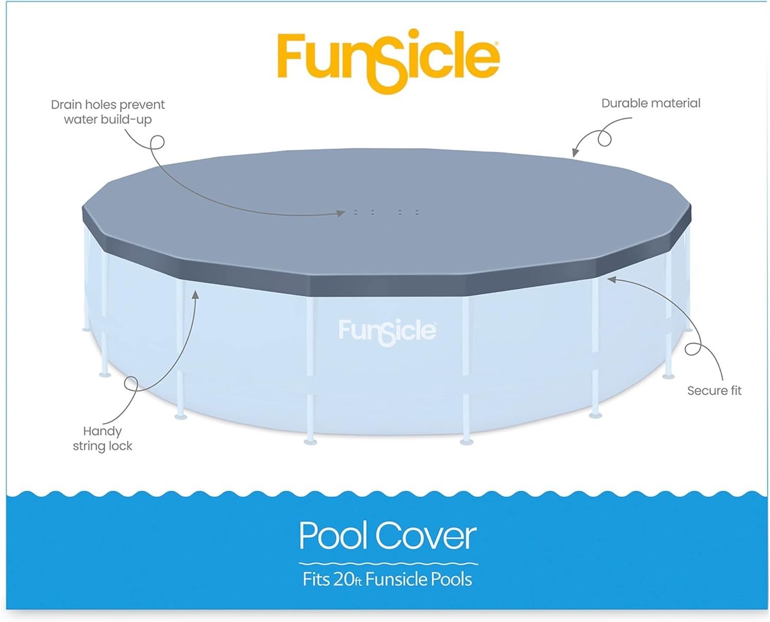 20ft Round Above Ground Pool Cover with Drain Holes & Adjustable Lock - Gray gallery
