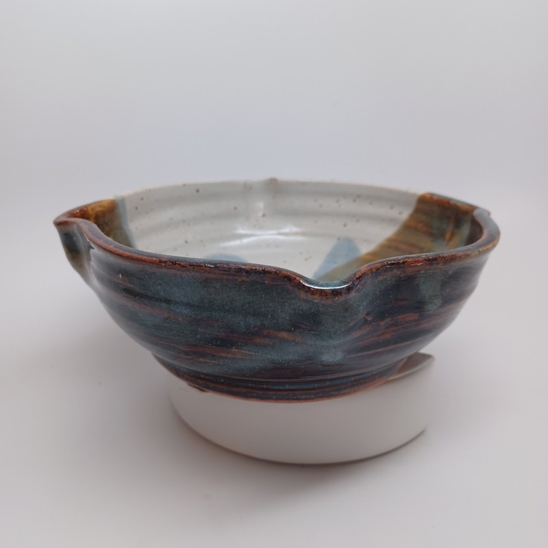 Studio Pottery Handcrafted Signed Stoneware Bowl Blue Brown Drip Glaze 6 inch gallery