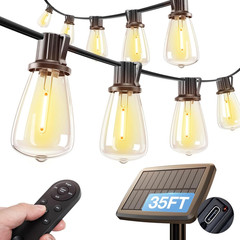 35FT Solar String Lights Outdoor, IP54 Waterproof Solar Powered with Remote & US