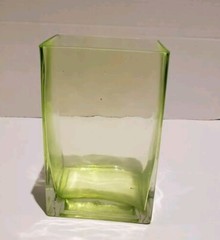 Tall Transparent Green Vase Rectangle Shape Container Art Glass Lime Decor 6.25″