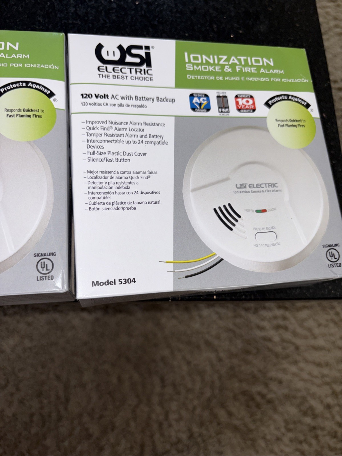 2 USI Electric 5304 Hardwired Ionization Smoke & Fire Alarms with Battery Backup gallery