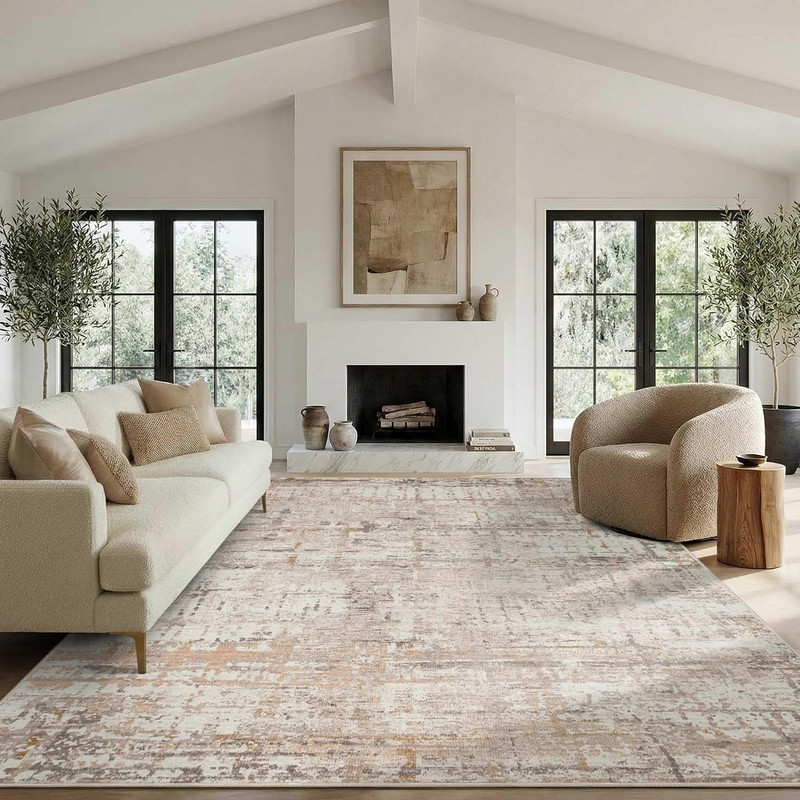8X10 Modern Abstract Area Rugs,Large Soft Rugs for Living Room,Neutral Washable gallery