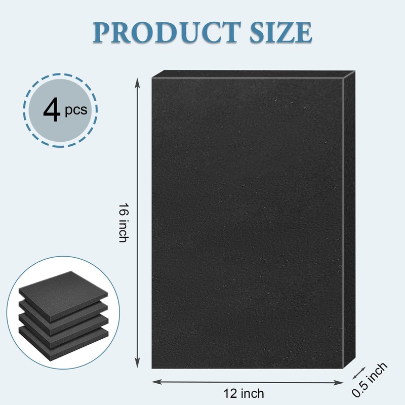Black Polyurethane Foam Inserts for Cases 4 Pcs 16 x 12 x 0.5 Inch Cuttable P... gallery