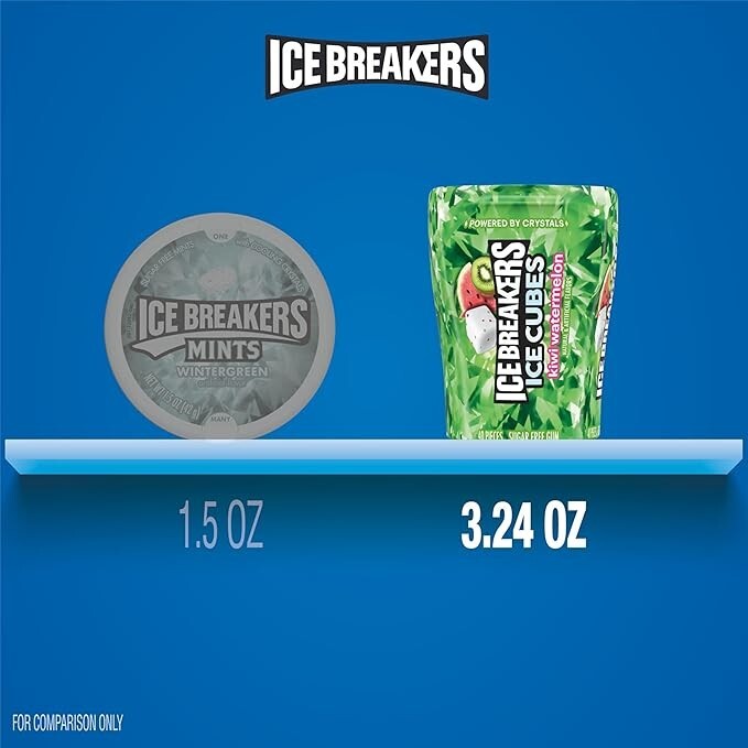 ICE BREAKERS Ice Cubes Kiwi Watermelon Chewing Gum 40 pieces ( Pack of 3 ) gallery