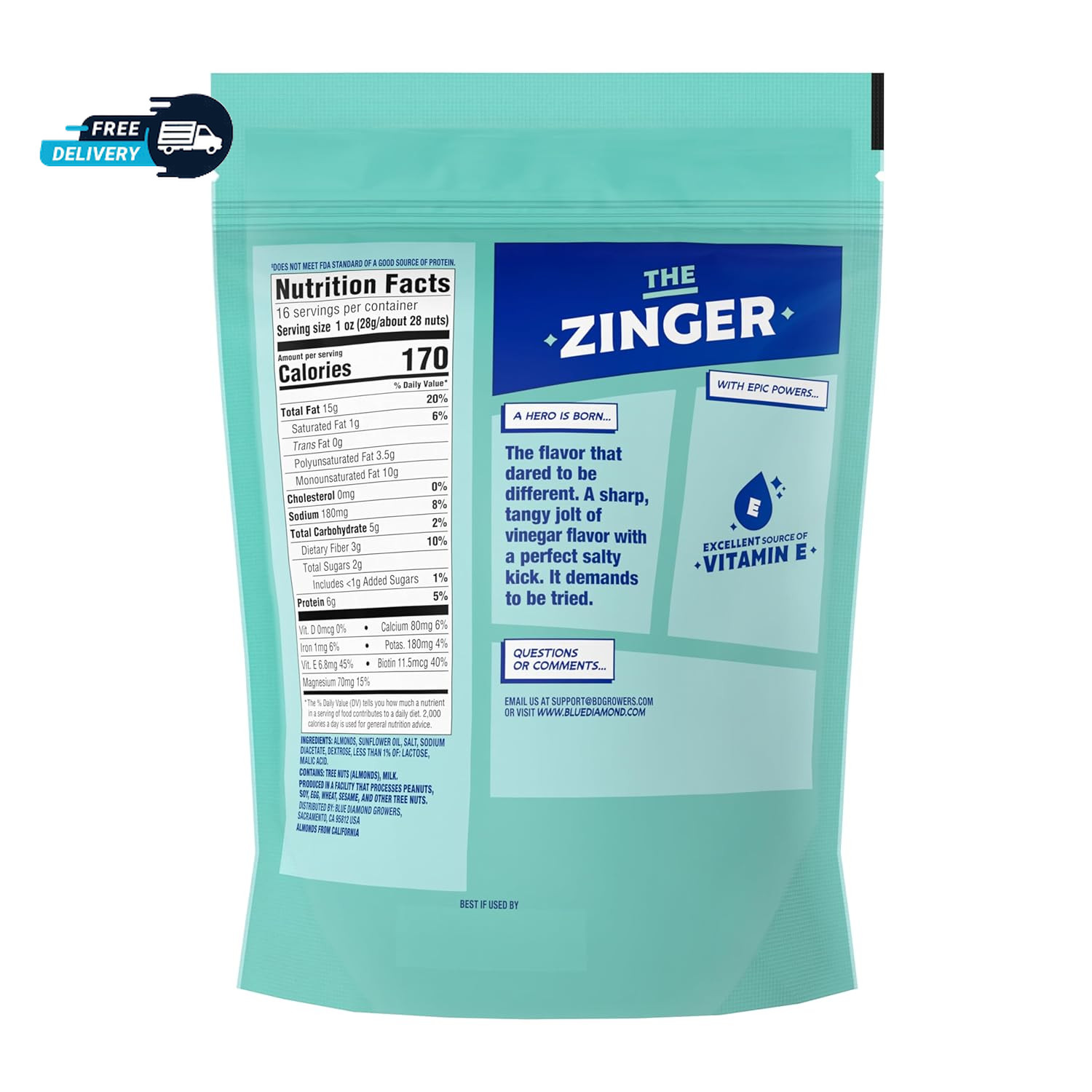 Blue Diamond Almonds Salt N' Vinegar Flavored Snack Nuts, 16 Oz Resealable Bag gallery