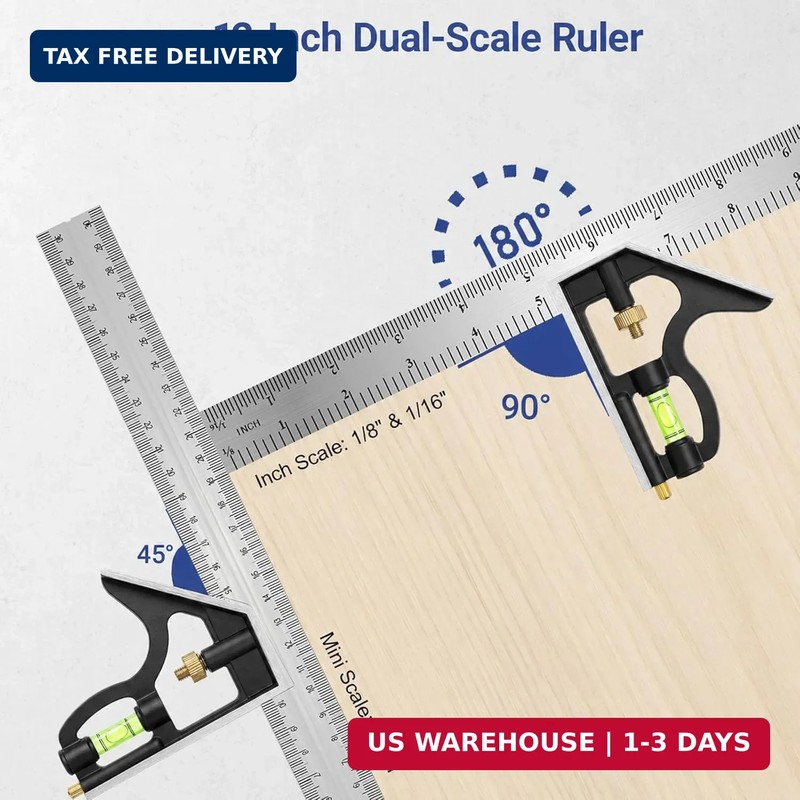 12 Inch Combination Square, Adjustable Carpenter Square with Stainless Steel Rul gallery