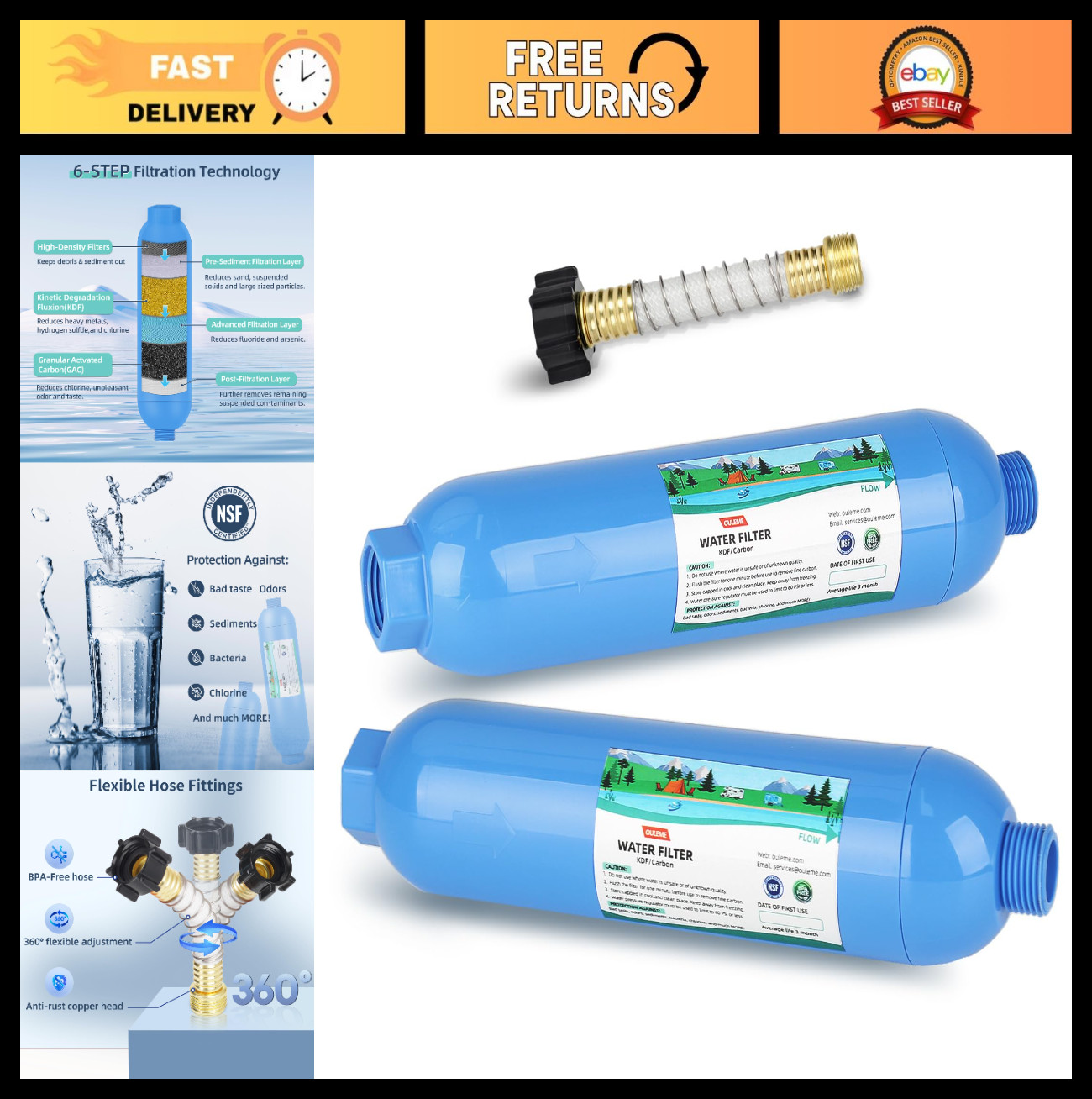 Inline RV Water Filter for Camper, Travel Trailer, Marine & Garden - NSF Certifi gallery